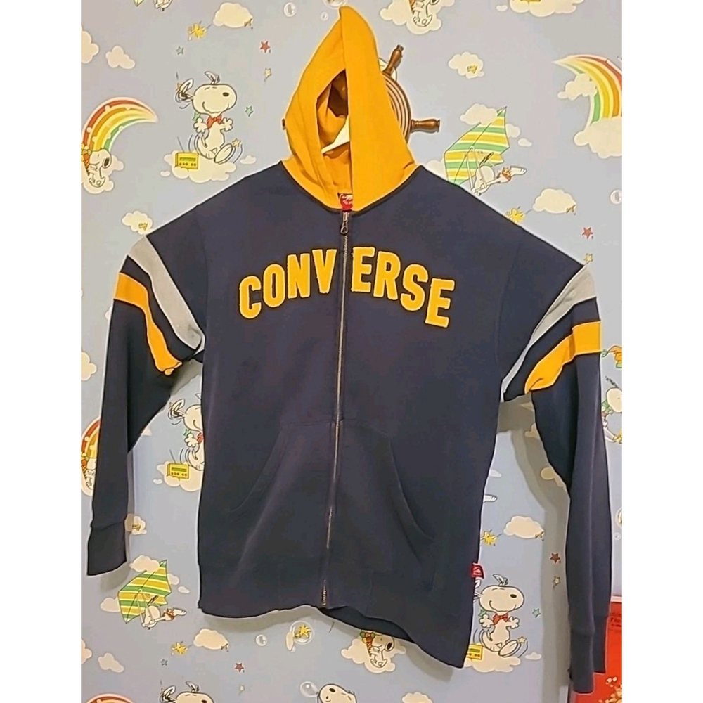 Vintage Made In USA Converse All Star Blue Yellow Zip Up Hoodie Sweater Size L